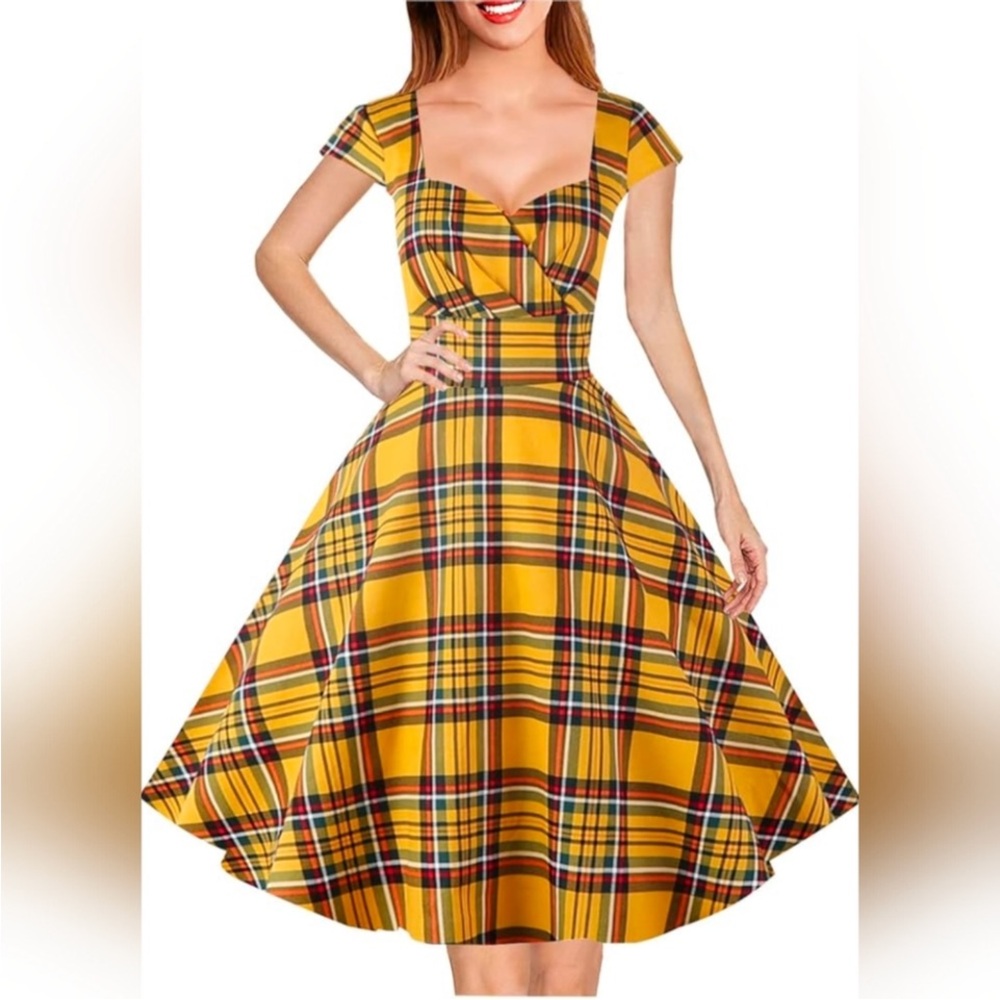Yellow Plaid Women's Dress